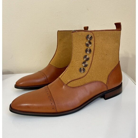 Mens 12 Two Tone Leather Button Boots 1920s Style zip Leather Suede Natbee - Picture 16 of 16